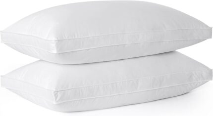 Goose Feathers Down Pillows, Pillows Size Set of 2, 100% Soft Cotton Cover, Hotel Collection Bed Pillow for Back, Stomach or Side Sleepers